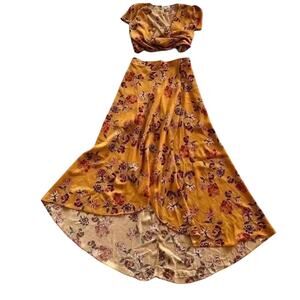 Women’s M Cotton Candy LA Mustard Floral Midi Skirt Boho Fall Style